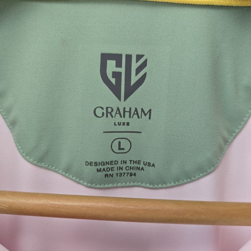 NWT Graham Luxe Polo Shirt Mens Large Pink Berry Therry GL 13525 Polyester Golf - Picture 6 of 11